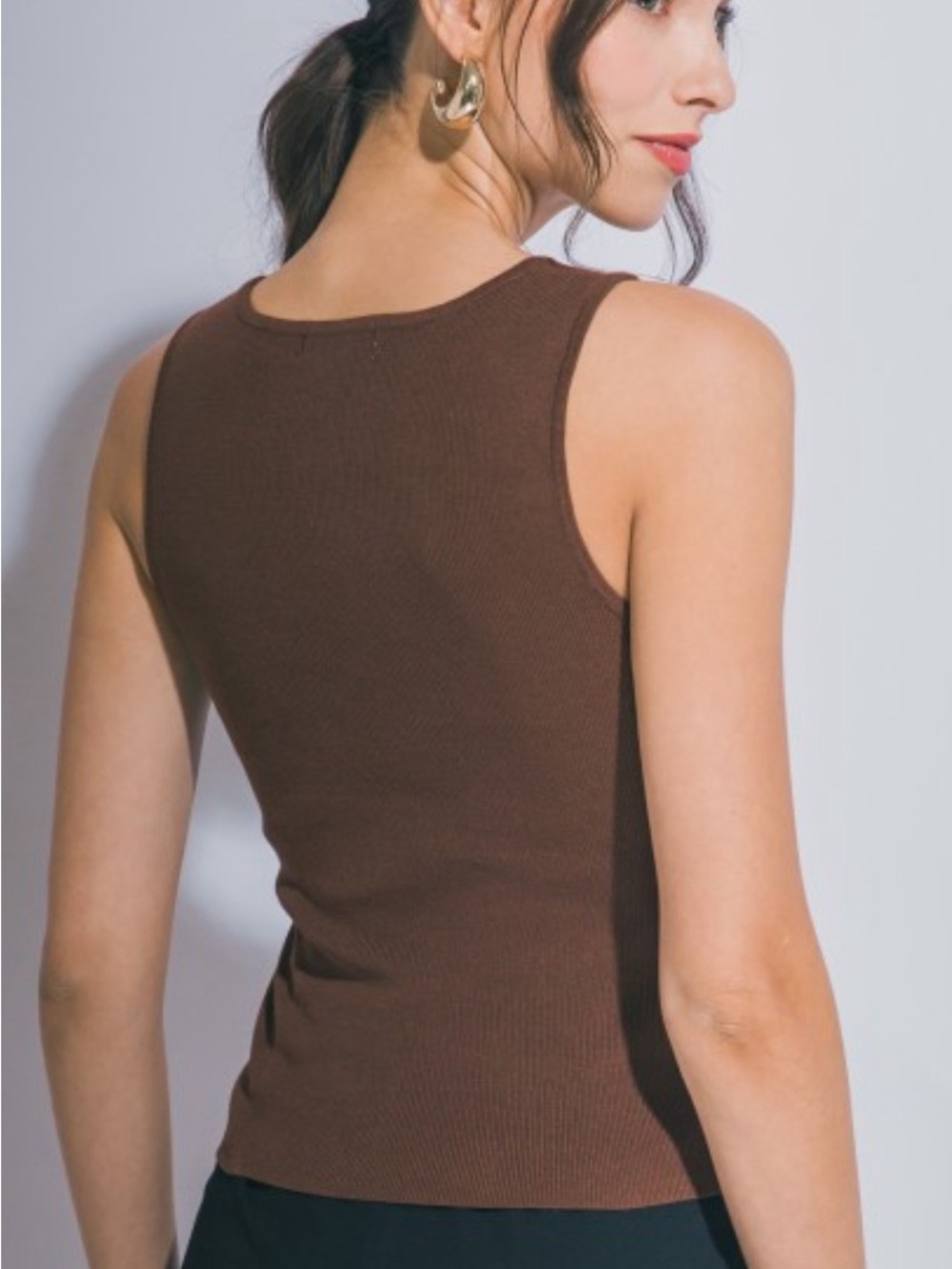 Love Tree Chocolate Brown Chain-Detail Ribbed Tank - Picture 2 of 3